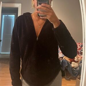 Black Textured Quarter-Zip Hoodie